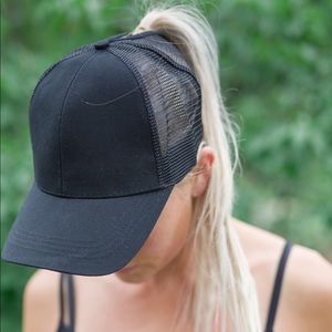 Black C.C. Ponytail messy bun baseball hat cap